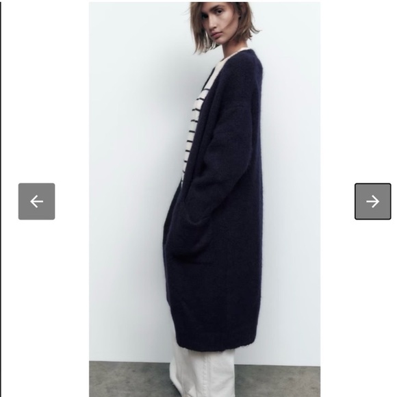 Zara Sweaters - New Zara $69 Wool Blend Navy Blue Long Cardigan with Pockets Medium Large